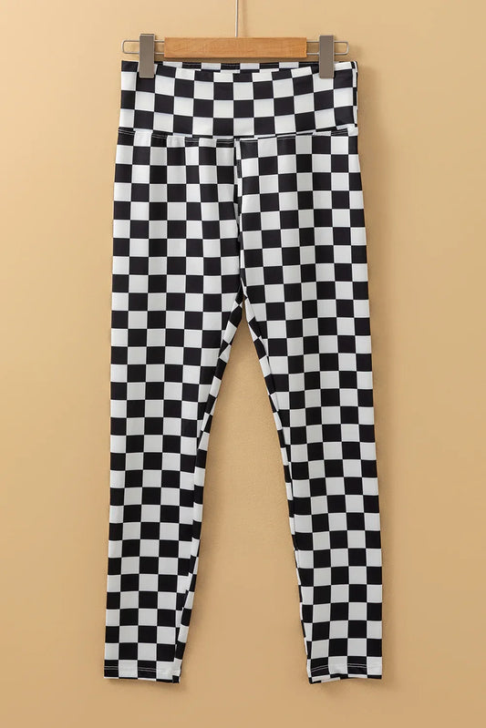 Black Checkered Pattern High Waist Skinny Leggings - Windgat