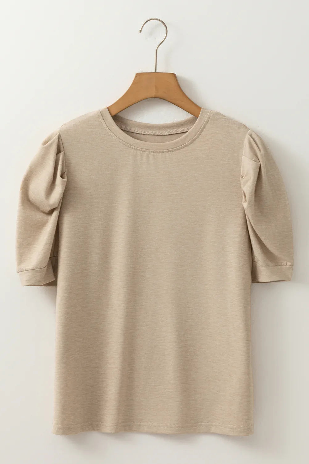 Parchment Solid Color Ruched Puff Sleeve T Shirt - Windgat