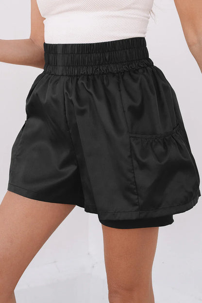 Black Elastic High Waist Pocketed Casual Shorts - Windgat