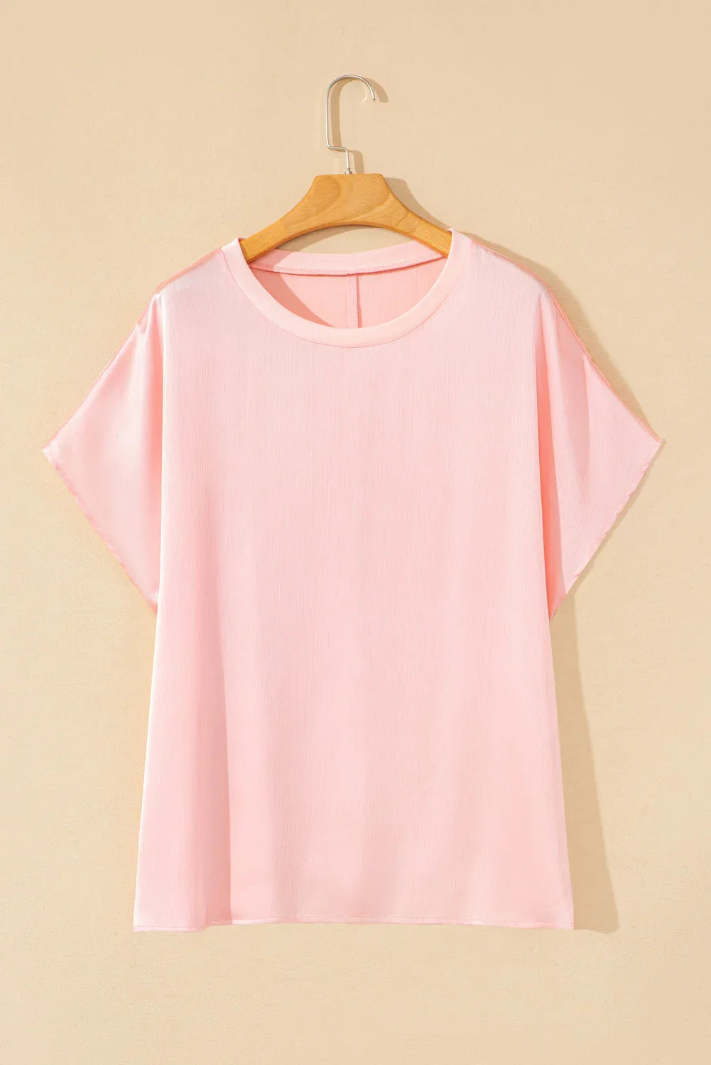 Pink Metallic Gloss Short Batwing Sleeve Plus Size Top - Windgat