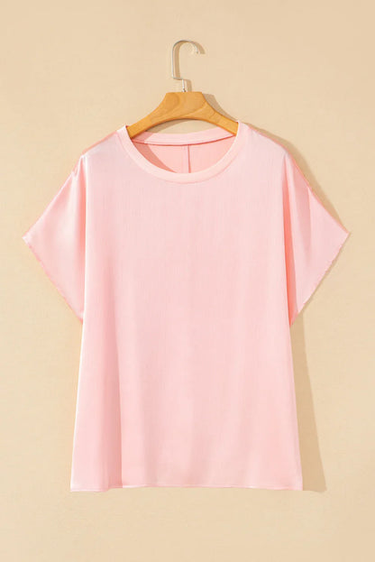 Pink Metallic Gloss Short Batwing Sleeve Plus Size Top - Windgat