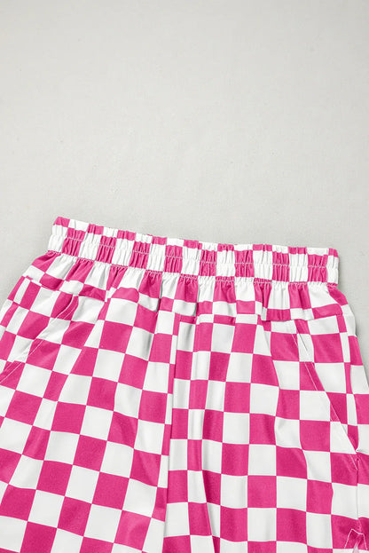Rose Checkered Print High Waist Casual Shorts - Windgat