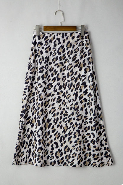 Brown Leopard Print High Waist Midi Skirt - Windgat