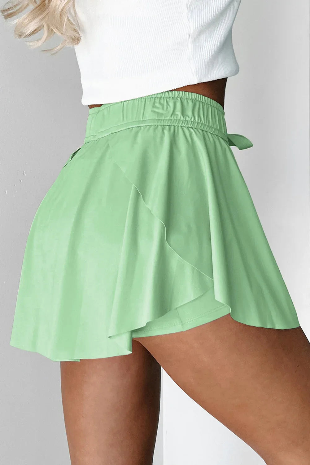 Sky Blue Drawstring Elastic Waistband Lined Tennis Skorts - Windgat