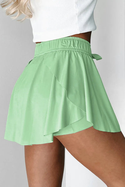 Sky Blue Drawstring Elastic Waistband Lined Tennis Skorts - Windgat