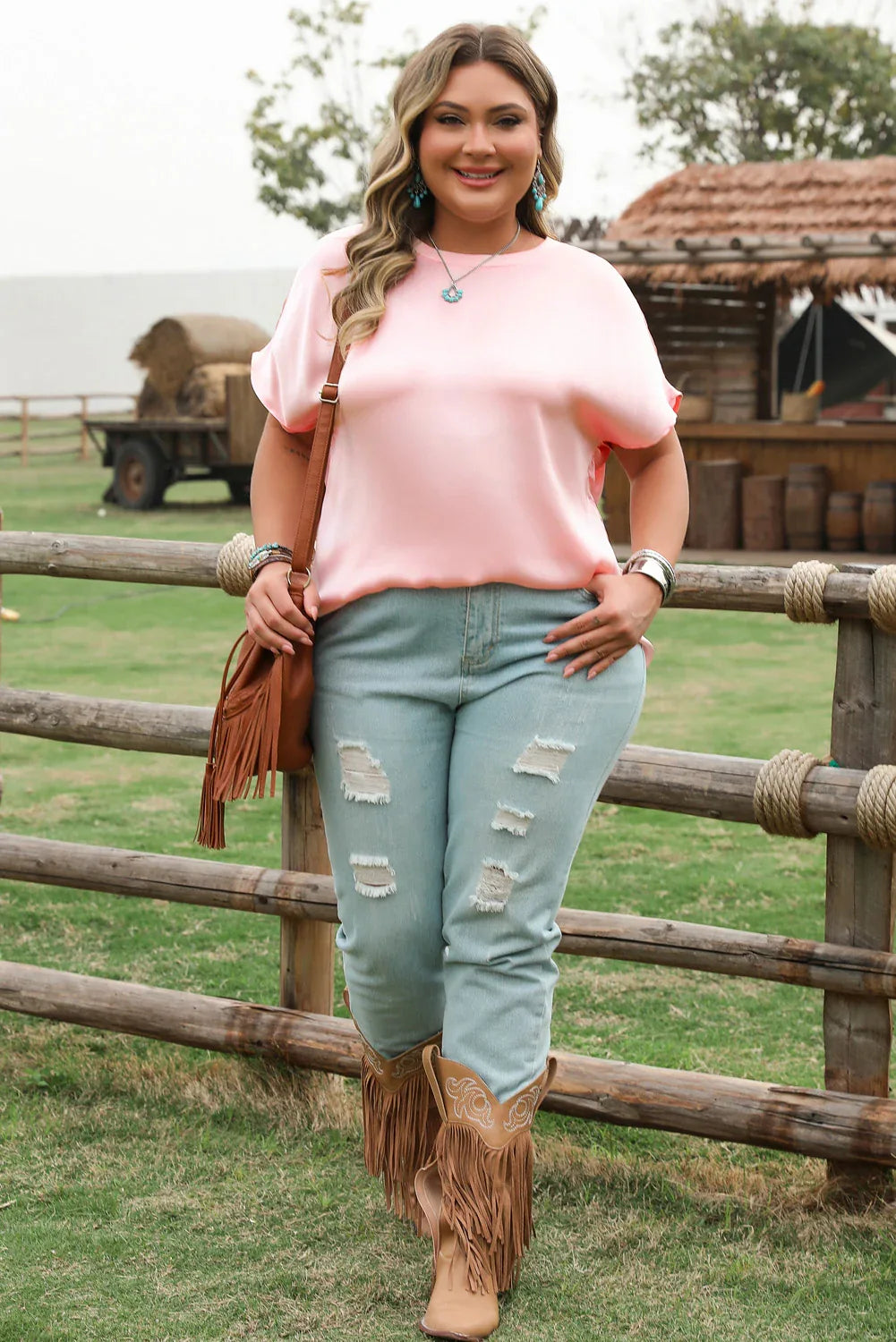 Pink Metallic Gloss Short Batwing Sleeve Plus Size Top - Windgat