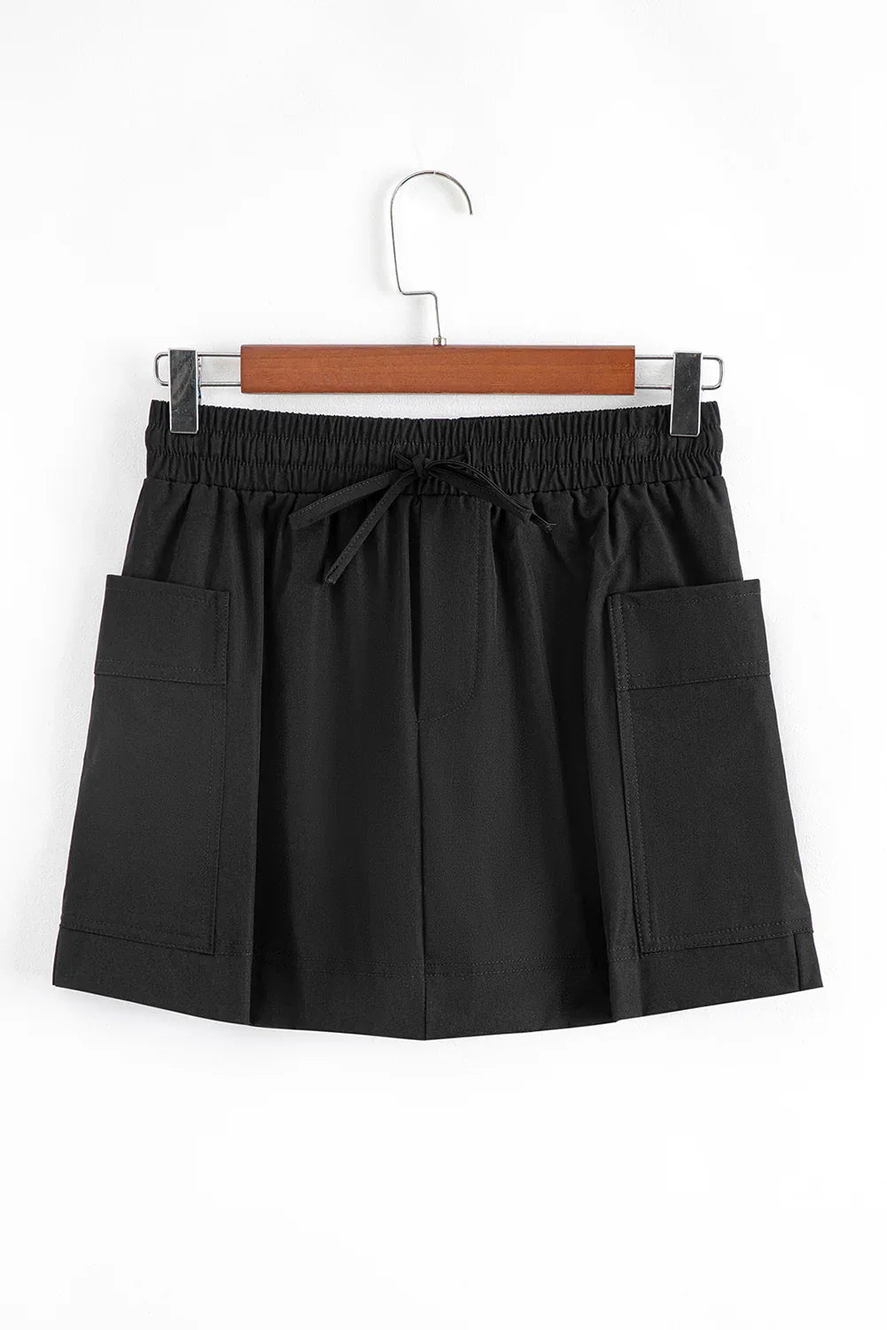 Black Cargo Pocket Elastic Waistband Active Casual Skort - Windgat