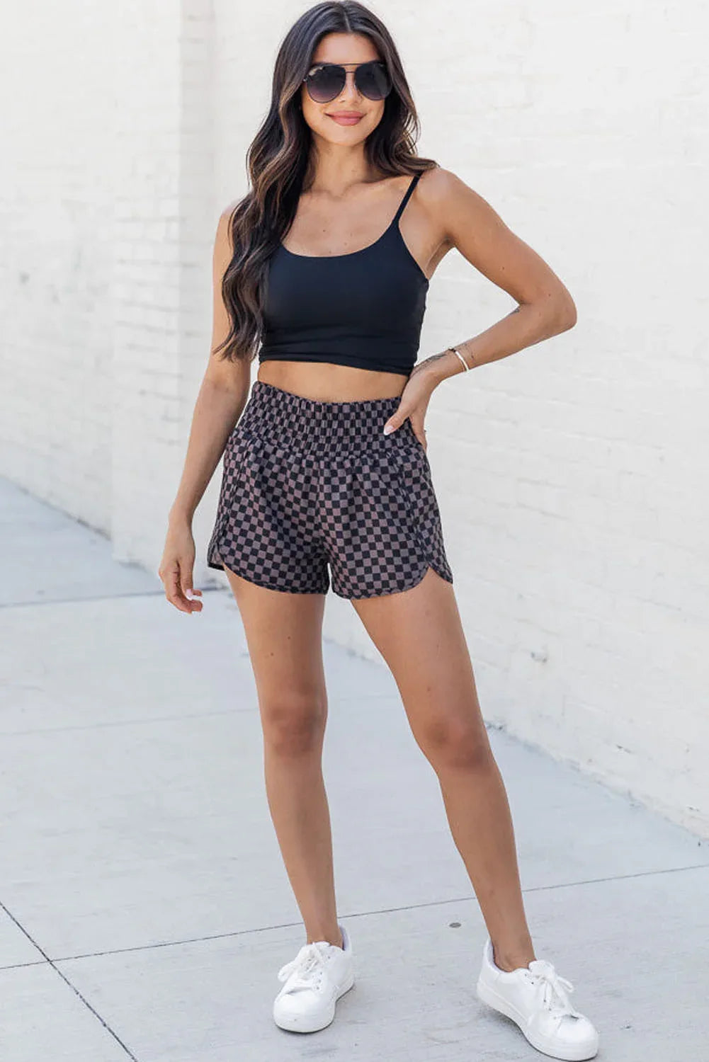 Pink Plaid High Waisted Athletic Shorts - Windgat