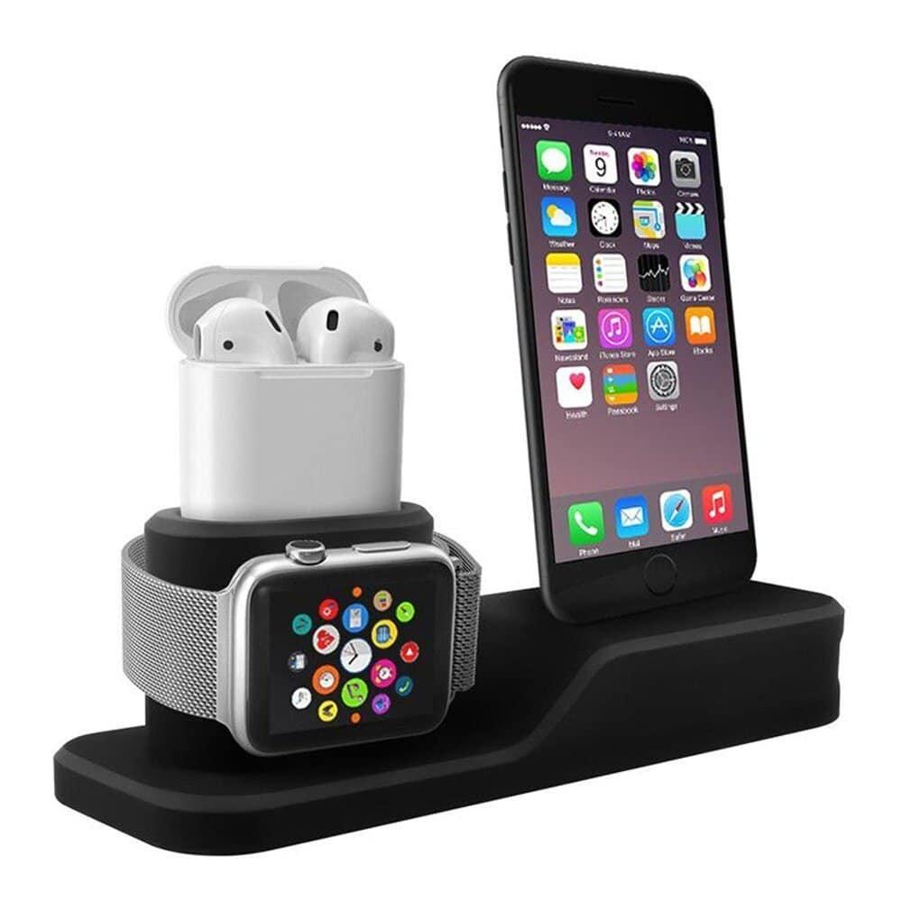 3-in-1 Silicone Docking Stand for Apple iPhone, iWatch & AirPods - Black - Windgat