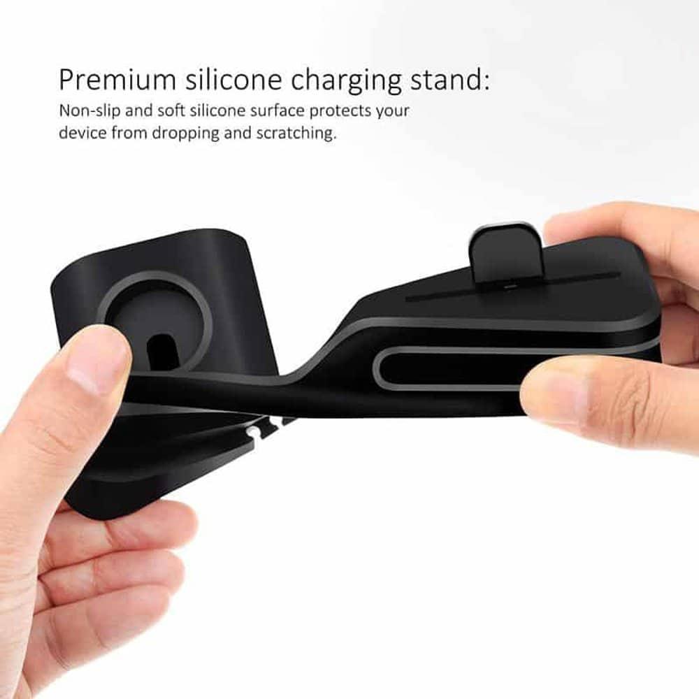 3-in-1 Silicone Docking Stand for Apple iPhone, iWatch & AirPods - Black - Windgat