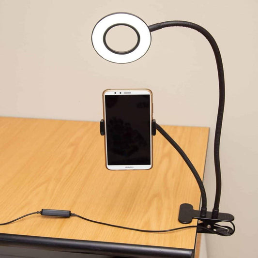 Lazy Bracket 2-in-1 Phone Holder & Selfie Light Desk Clamp - Windgat