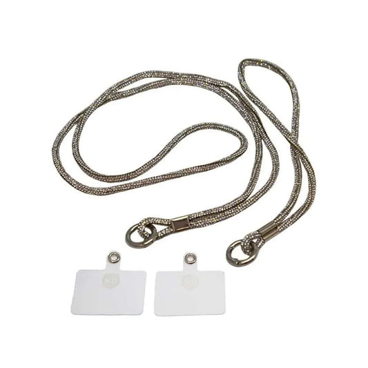 Universal Cell Phone Diamond Lanyard Silver 1x Neck Strap 1x Wrist Strap - Windgat