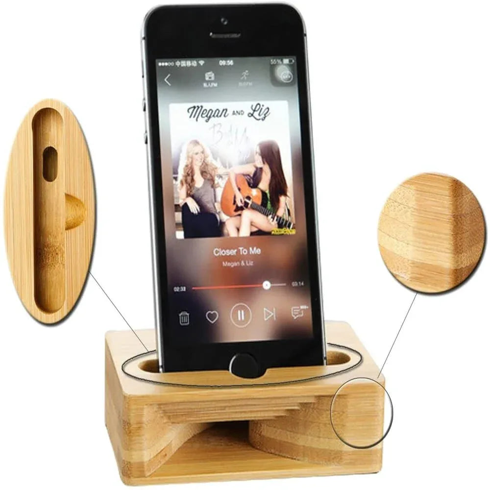 Universal Phone Bamboo Wooden Sound Amplifier Docking Stand - Windgat