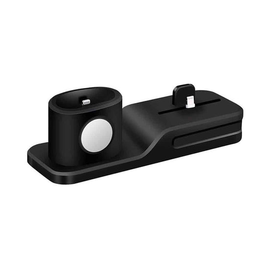 3-in-1 Silicone Docking Stand for Apple iPhone, iWatch & AirPods - Black - Windgat