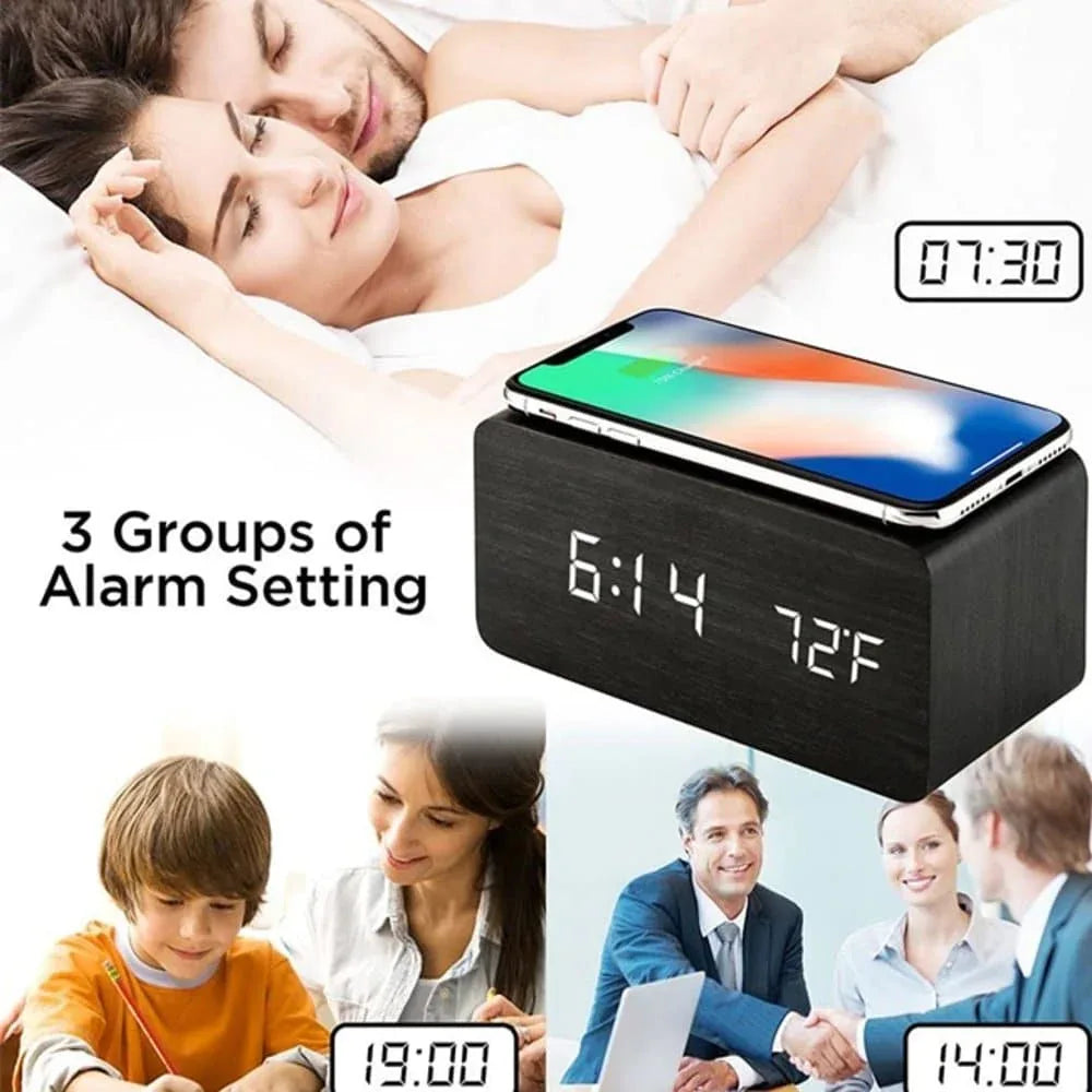 Qi Wireless Charger Digital Alarm Clock for Samsung/iPhone/Huawei - Windgat