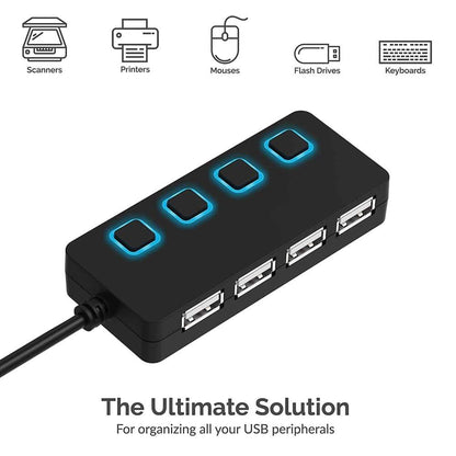 High Speed USB 2.0 4-Port USB Expansion Hub + Light Switches - Windgat