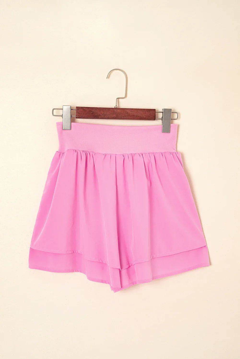 Bright Pink Crossed Waist Tiered Flowy Shorts - Windgat