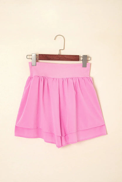 Bright Pink Crossed Waist Tiered Flowy Shorts - Windgat