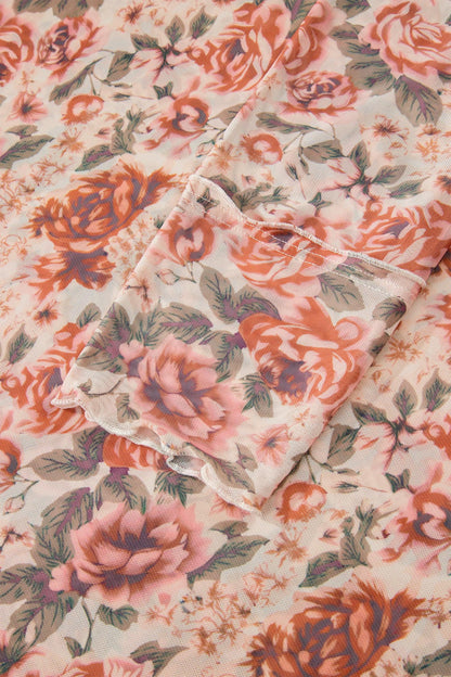 Pink Plus Size Floral Mock Neck Long Sleeve Slim Top - Windgat