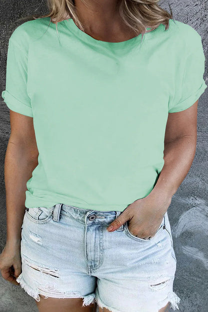 Iceland Blue Round Neck Rolled Sleeve Plus Size T-shirt - Windgat