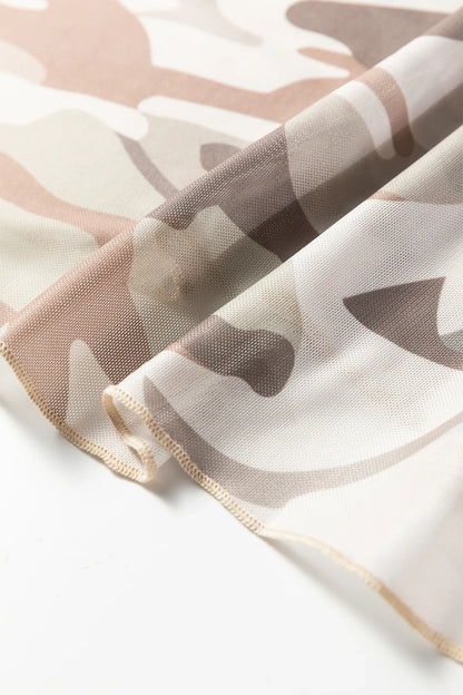 Green Plus Size Western Camo Print Mesh Long Sleeve Top - Windgat