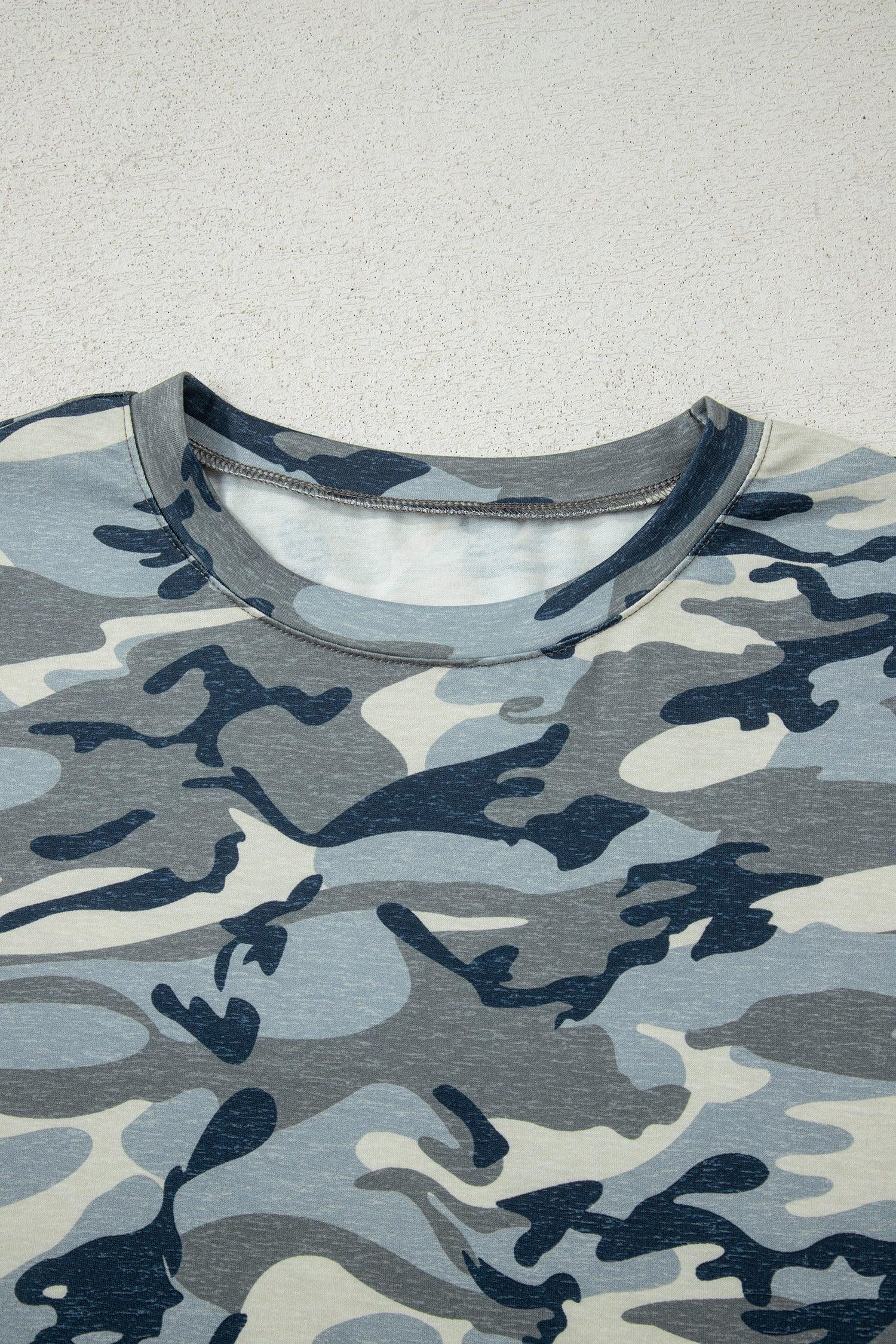 Green Camouflage Print Crew Neck T Shirt - Windgat