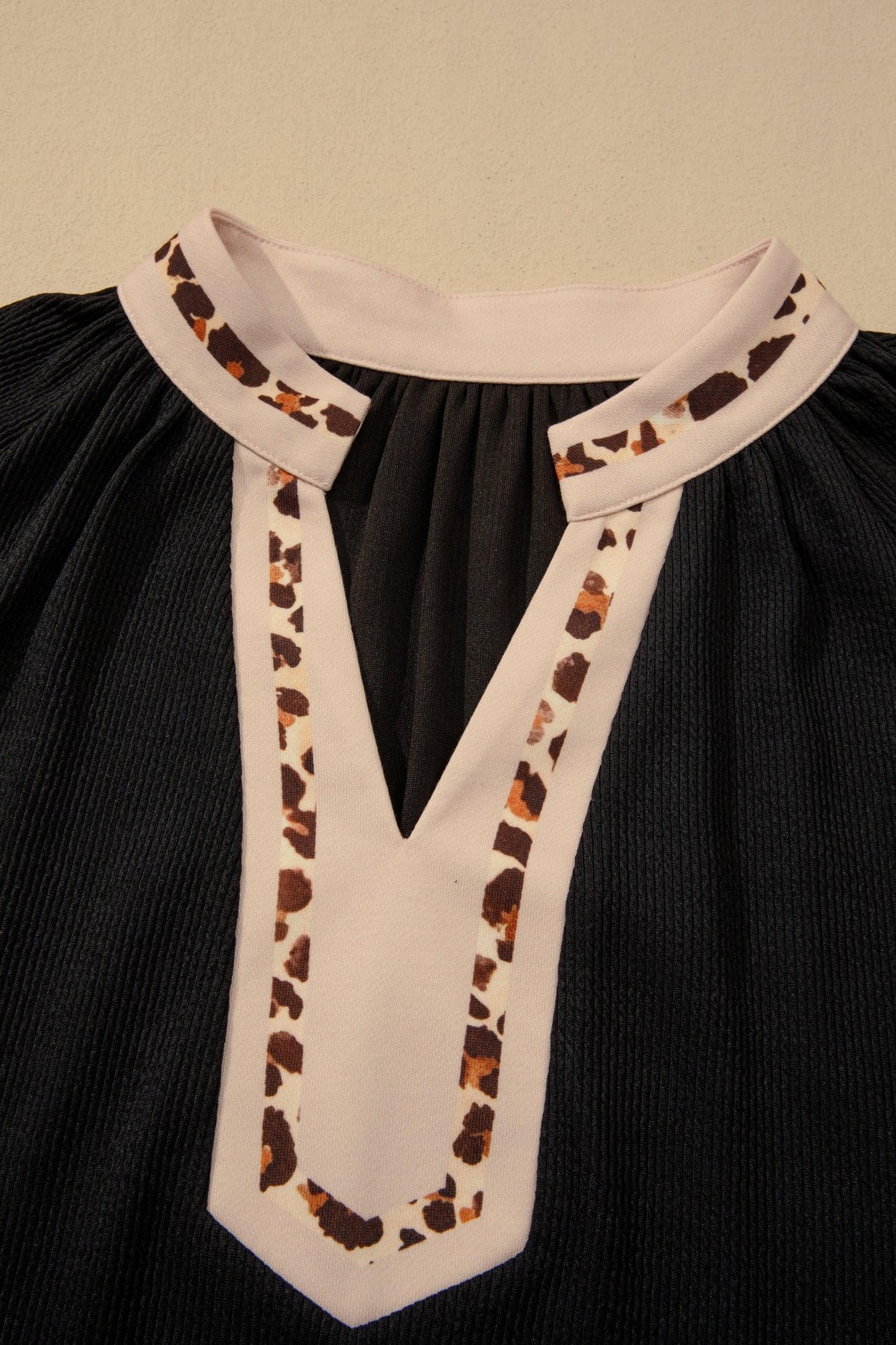 Black Contrast Color Block Leopard Trim Plus Size Ribbed Dress - Windgat