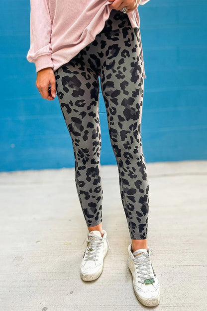 Gray Classic Leopard Print Active Leggings - Windgat