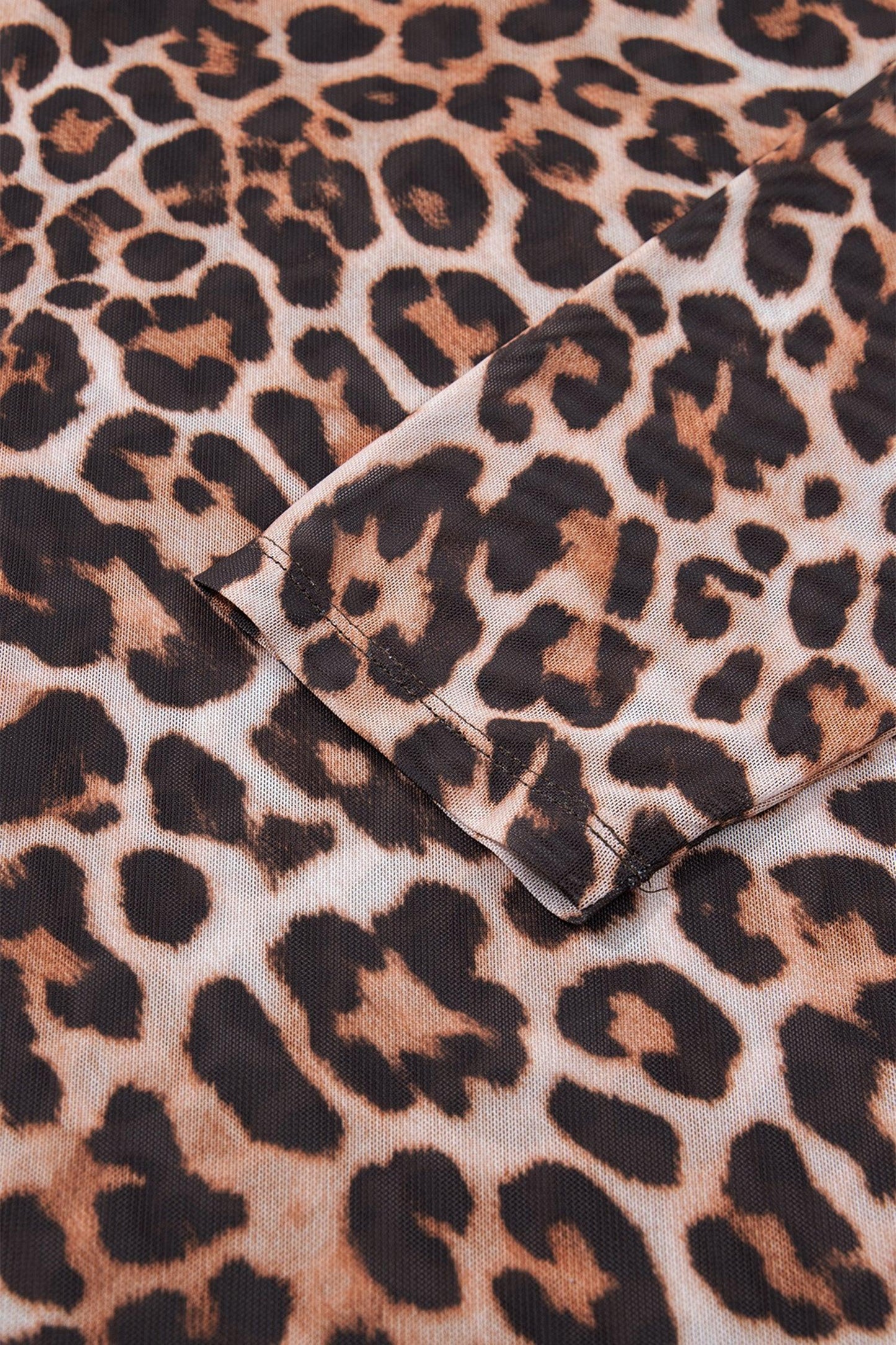 Brown Plus Size Mock Neck Leopard Mesh Top - Windgat