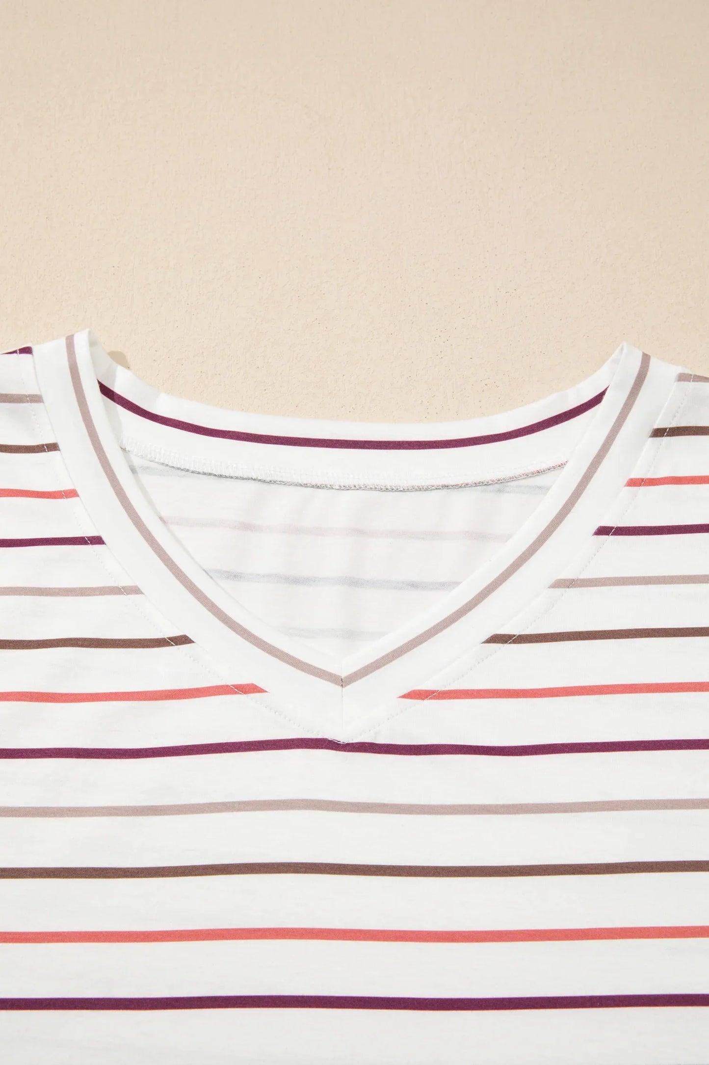 White Stripe V Neck Casual Plus Size Tee - Windgat