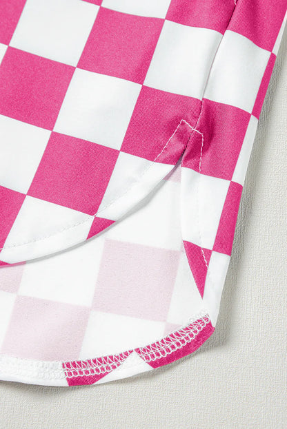 Rose Checkered Print High Waist Casual Shorts - Windgat