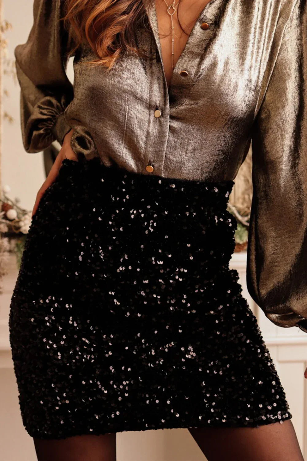 Black Sequin Bodycon Mini Skirt - Windgat