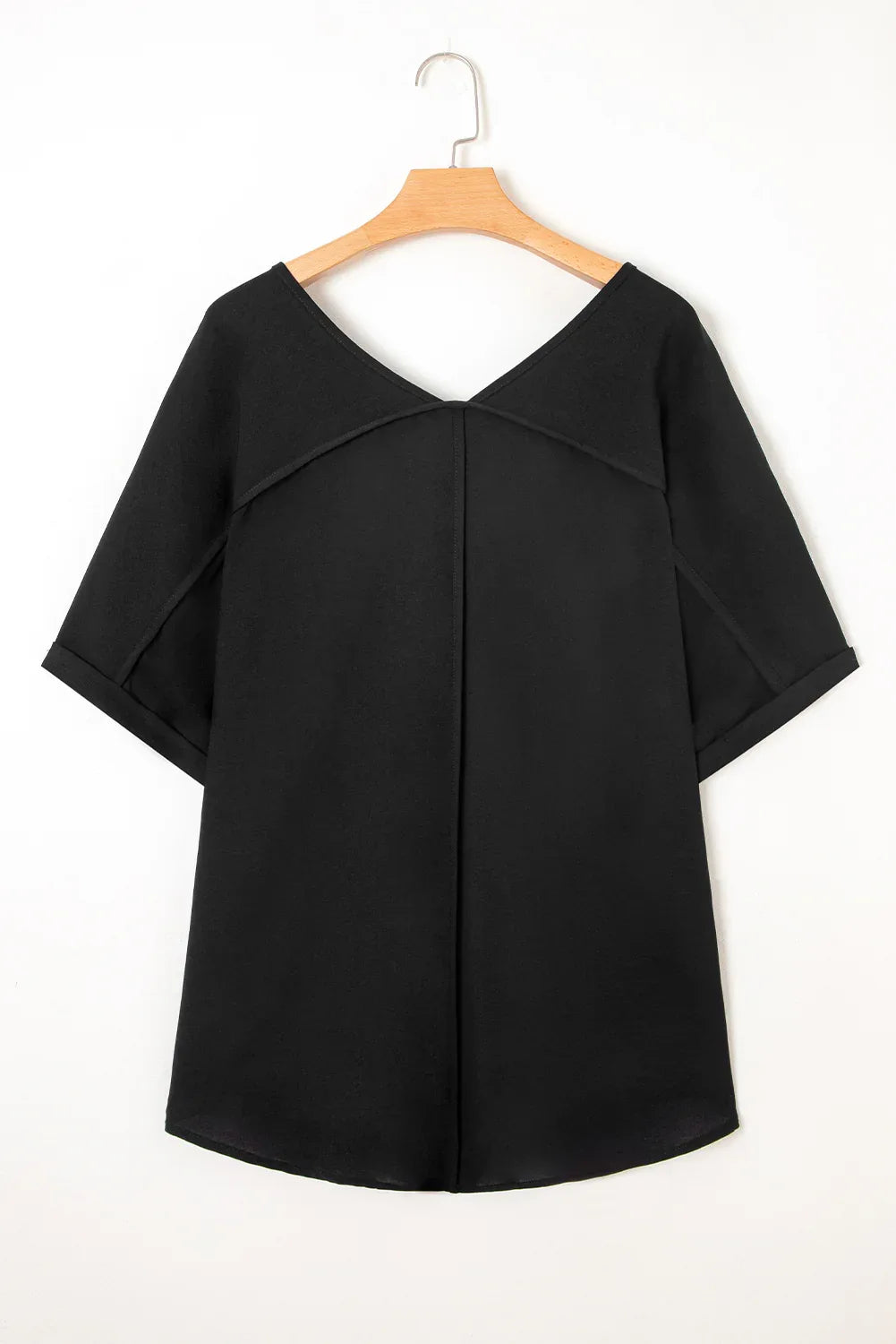 Green Seamed Back High Low Hem V Neck Cuffed Sleeve Plus Size Tee - Windgat