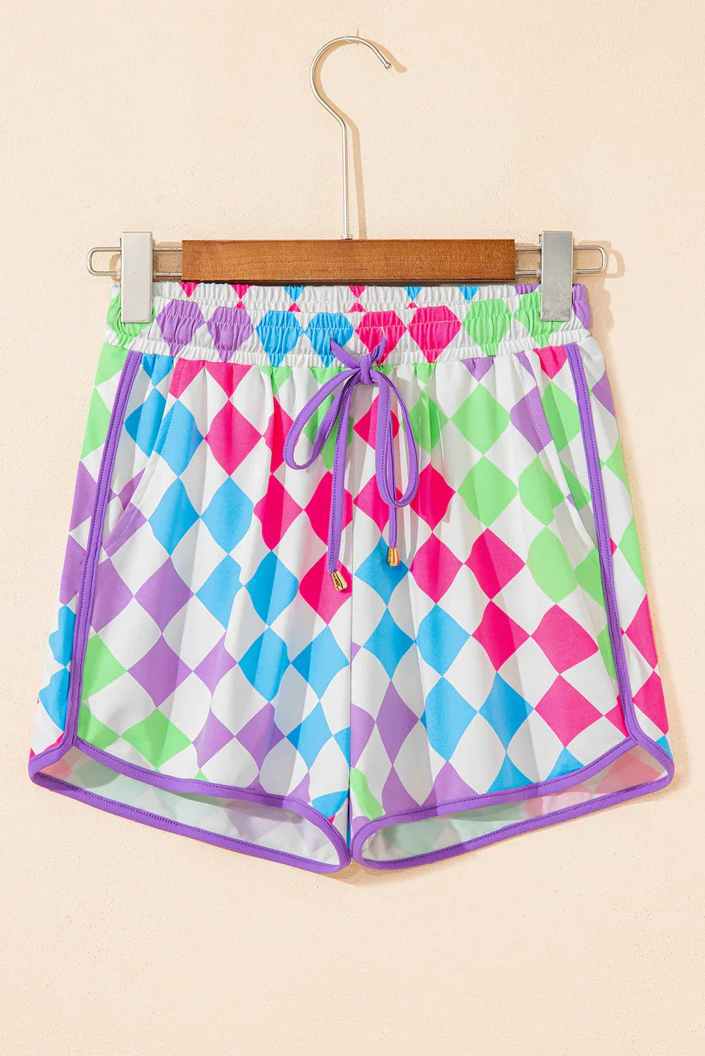 Multicolour Checkered Drawstring Elastic Waist Casual Shorts - Windgat