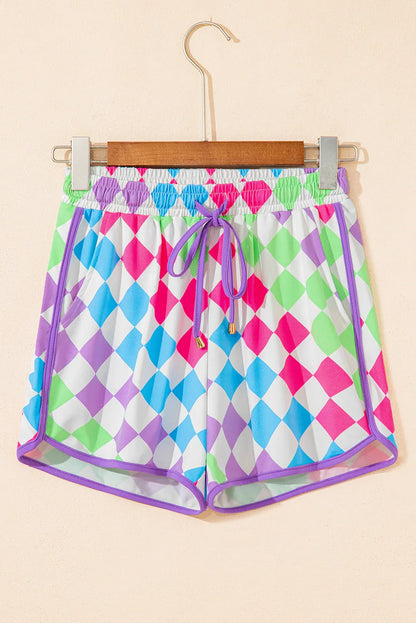 Multicolour Checkered Drawstring Elastic Waist Casual Shorts - Windgat