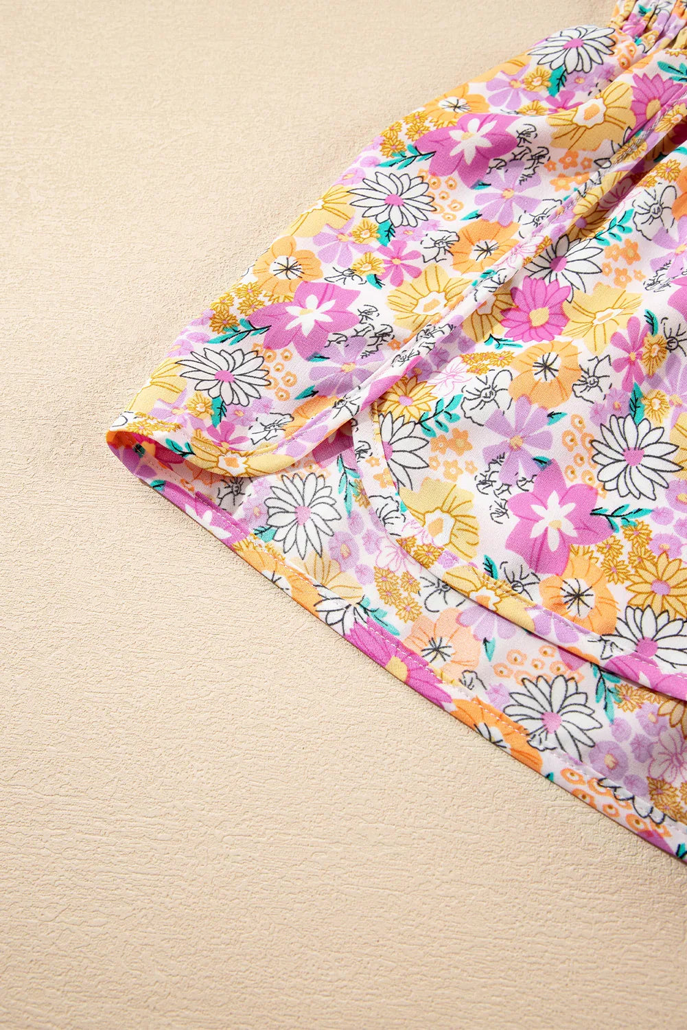 Orange Boho Floral Shirred High Waist Casual Shorts - Windgat