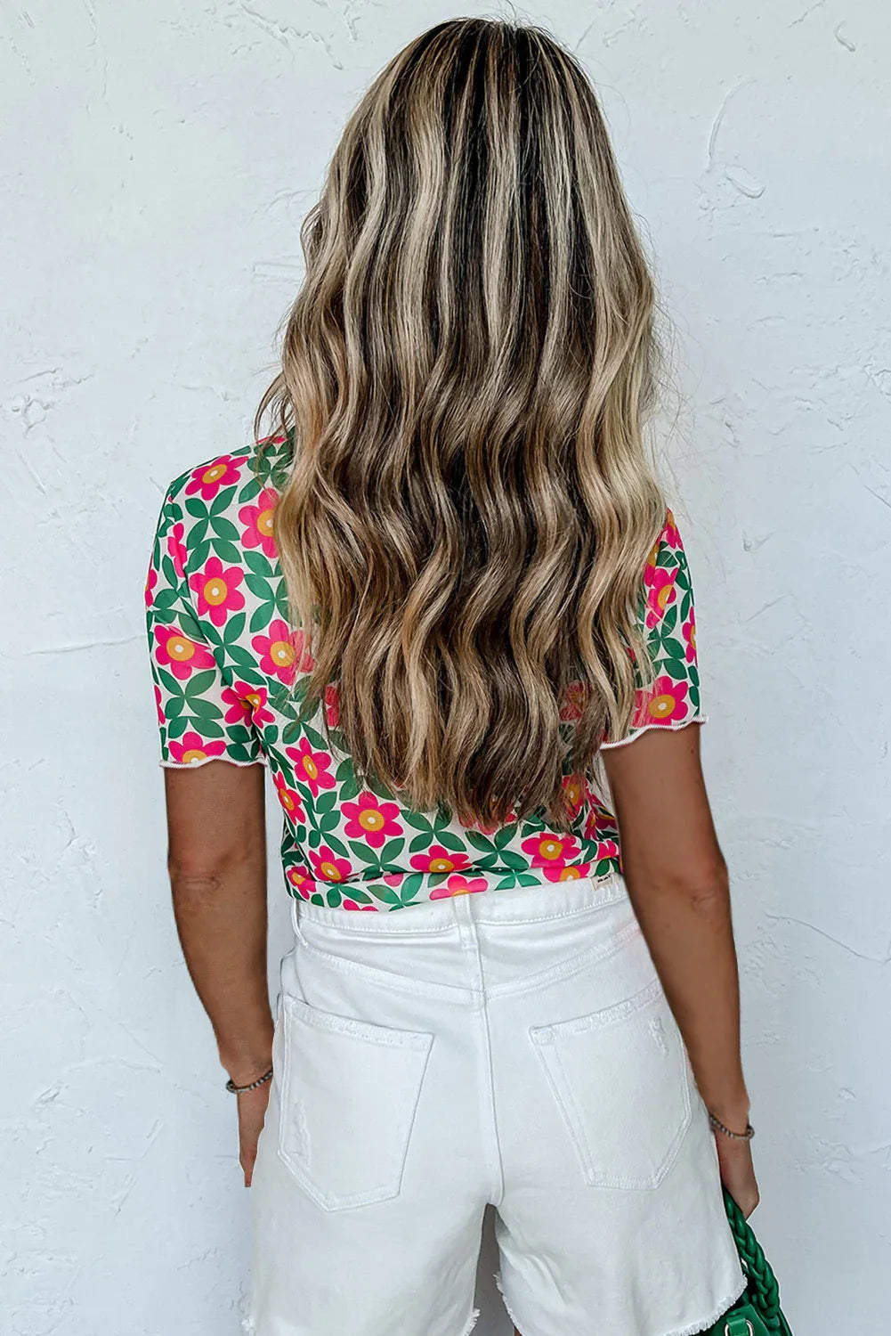 Fiery Red Retro Floral Print Crew Neck T Shirt - Windgat