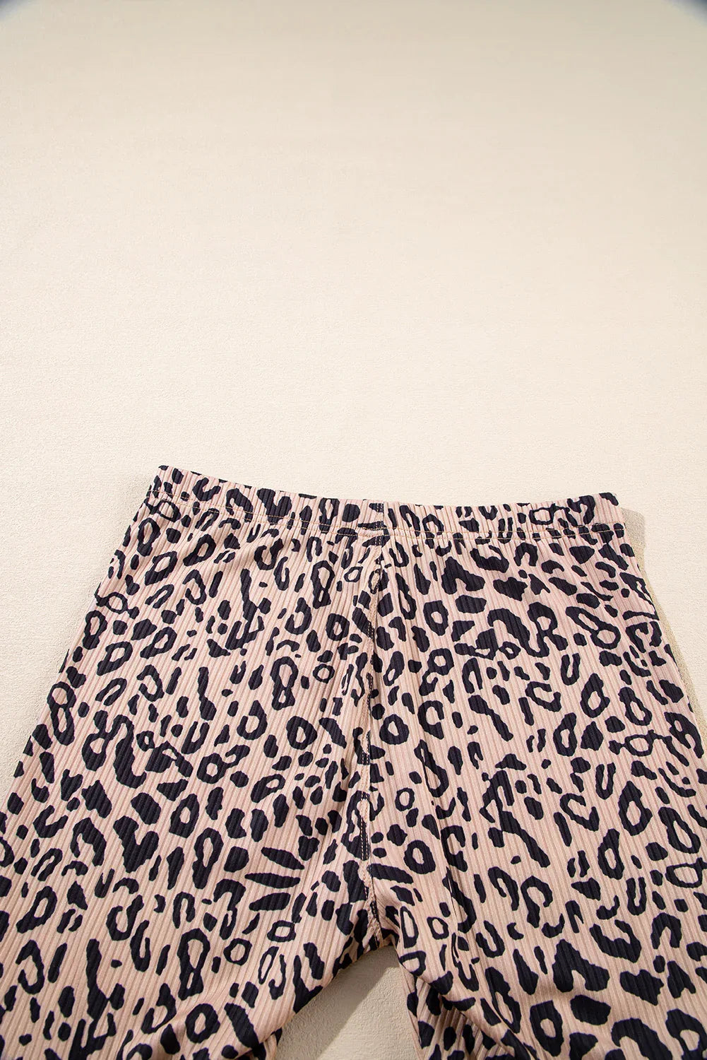 Khaki Leopard Print Ribbed Textured Knit Biker Shorts - Windgat