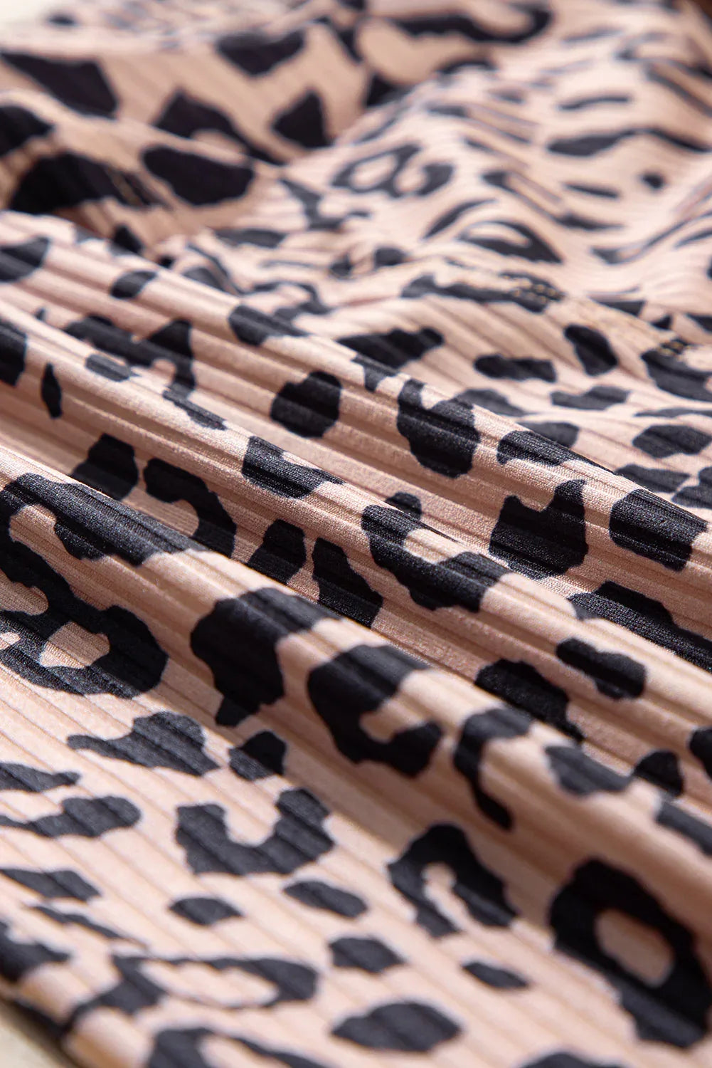 Khaki Leopard Print Ribbed Textured Knit Biker Shorts - Windgat