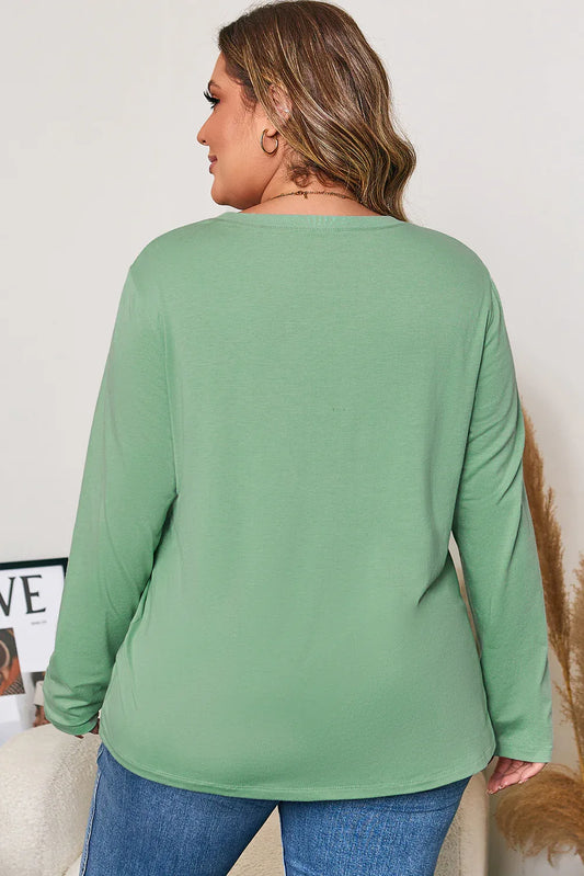 Grass Green Flower Applique Mineral Wash Plus Size Top - Windgat