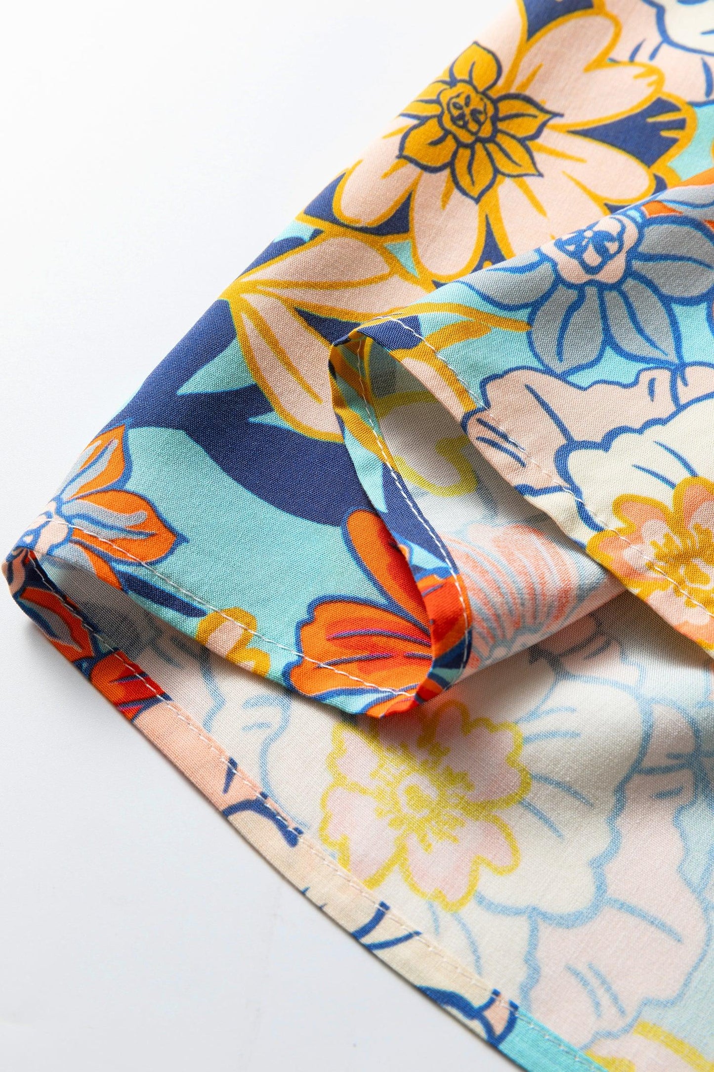 Blue Plus Size Floral Ruffled Long Sleeve Flowy Mini Dress - Windgat