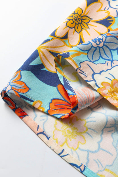 Blue Plus Size Floral Ruffled Long Sleeve Flowy Mini Dress - Windgat