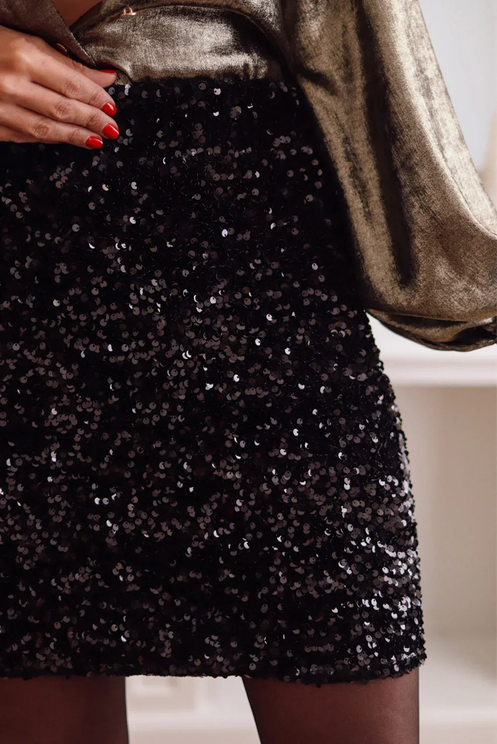 Black Sequin Bodycon Mini Skirt - Windgat